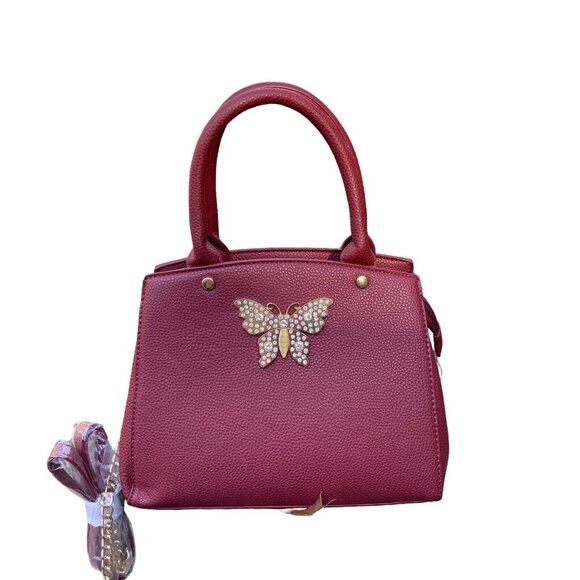 Crossi NY Handbag/Purse/Shoulder Bag With Butterfly Emblem  Ruby Red New W Tags - Picture 3 of 15